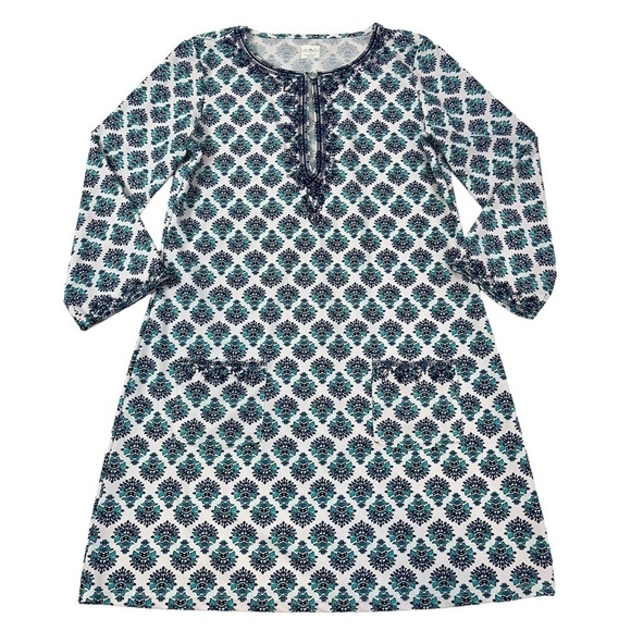 Cabana Life Napa Embroidered Tunic Dress Sz MD Blue 3/4 Sleeve Keyhole Neck UPF - Picture 2 of 12